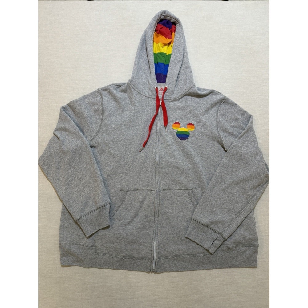 Disney Hoodie 3X Gray Full Zip Rainbow Mickey Mouse Pride Graphic Rare
